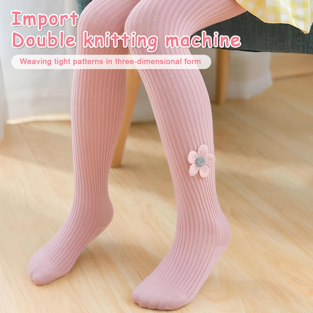 Zibuyu Toddler Girls Cable Knit Leggings for Fall and Winter with Flower Accents | Soft Breathable Cotton Pantyhose