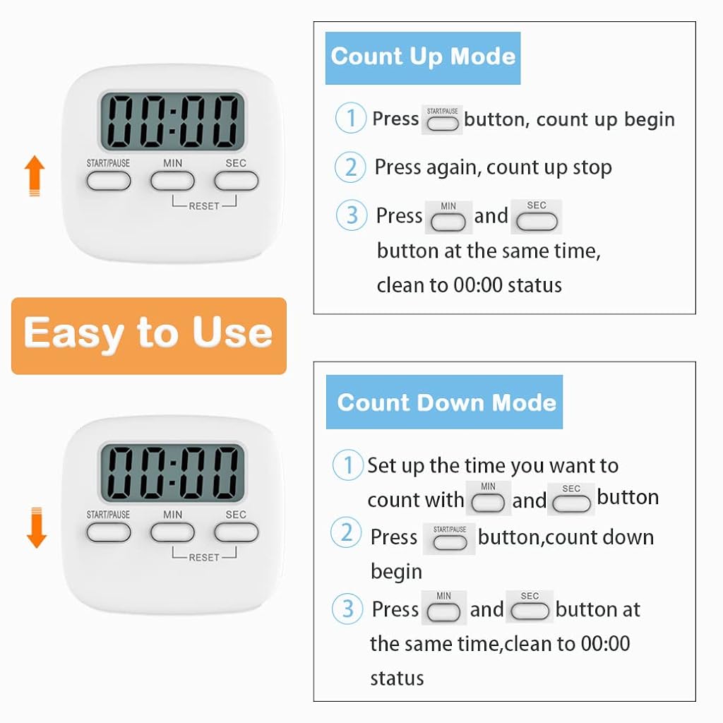 ZIBUYU® Digital Kitchen Timer & Stopwatch for Cooking Big Large Digits Loud Alarm Magnetic Back Stand Cooking Egg Timers Cooking Timer LCD Display and Retractable Stand, Timing Alarm Clock for Cooking