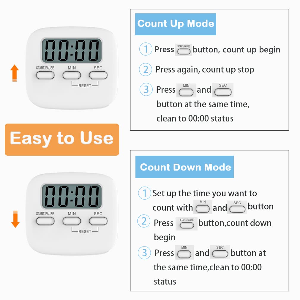 ZIBUYU Digital Kitchen Timer & Stopwatch for Cooking Big Large Digits Loud Alarm Magnetic Back Stand Cooking Egg Timers Cooking Timer LCD Display and Retractable Stand, Timing Alarm Clock for Cooking