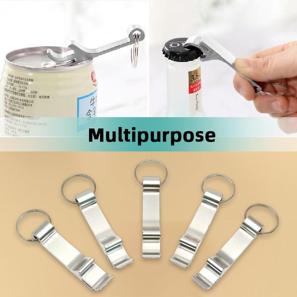 Supvox Bottle Openers for Parties and Camping with Keyring Portable Design | 5Pcs Sleek Silver Aluminum Alloy Set