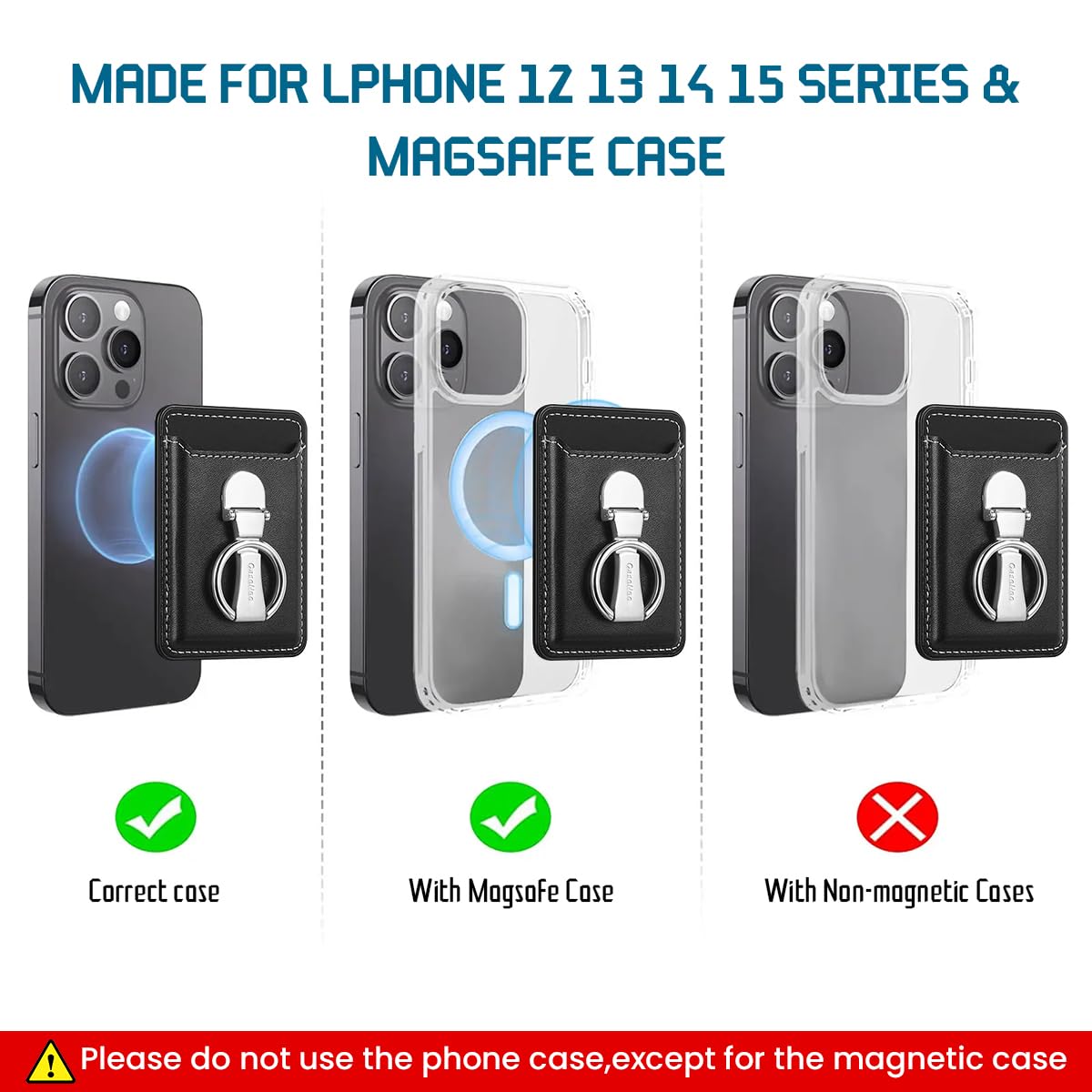 ZORBES Magnetic Wallet Phone Card Ring Holder with 360° Rotatable Metal Ring and PU Leather Design for iPhone 15 14 13 12 Series