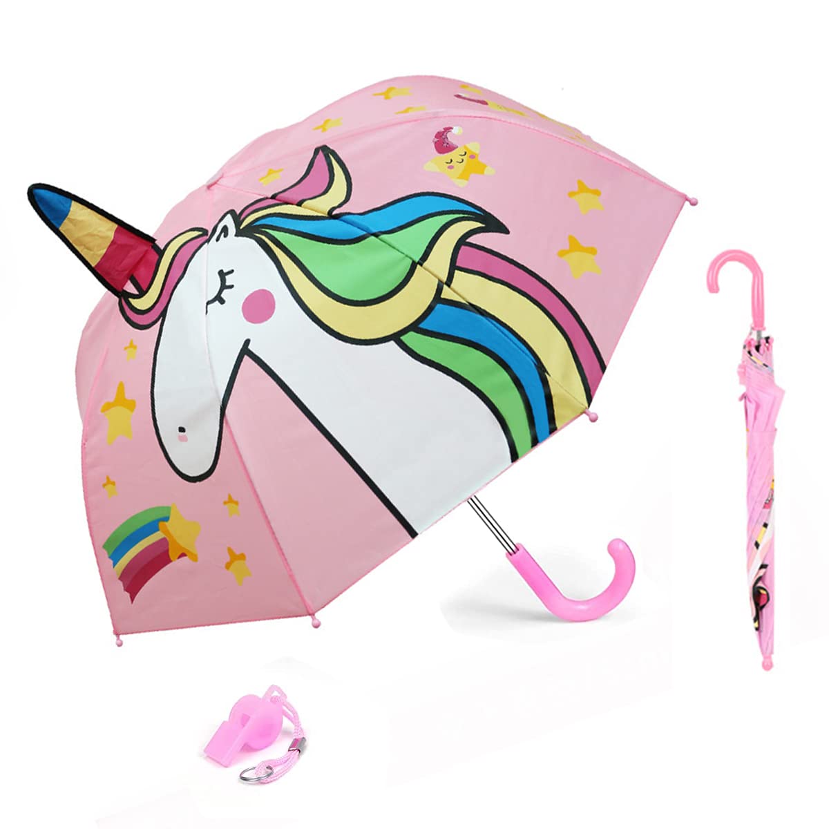 PALAY® 29Inch Unicorn Umbrella for Kids, Professional Portable 3D Cartoon Manual Rain Umbrella, Boys Girls Rain Gear Parasol, Lightweight Umbrella for Kids Under 10