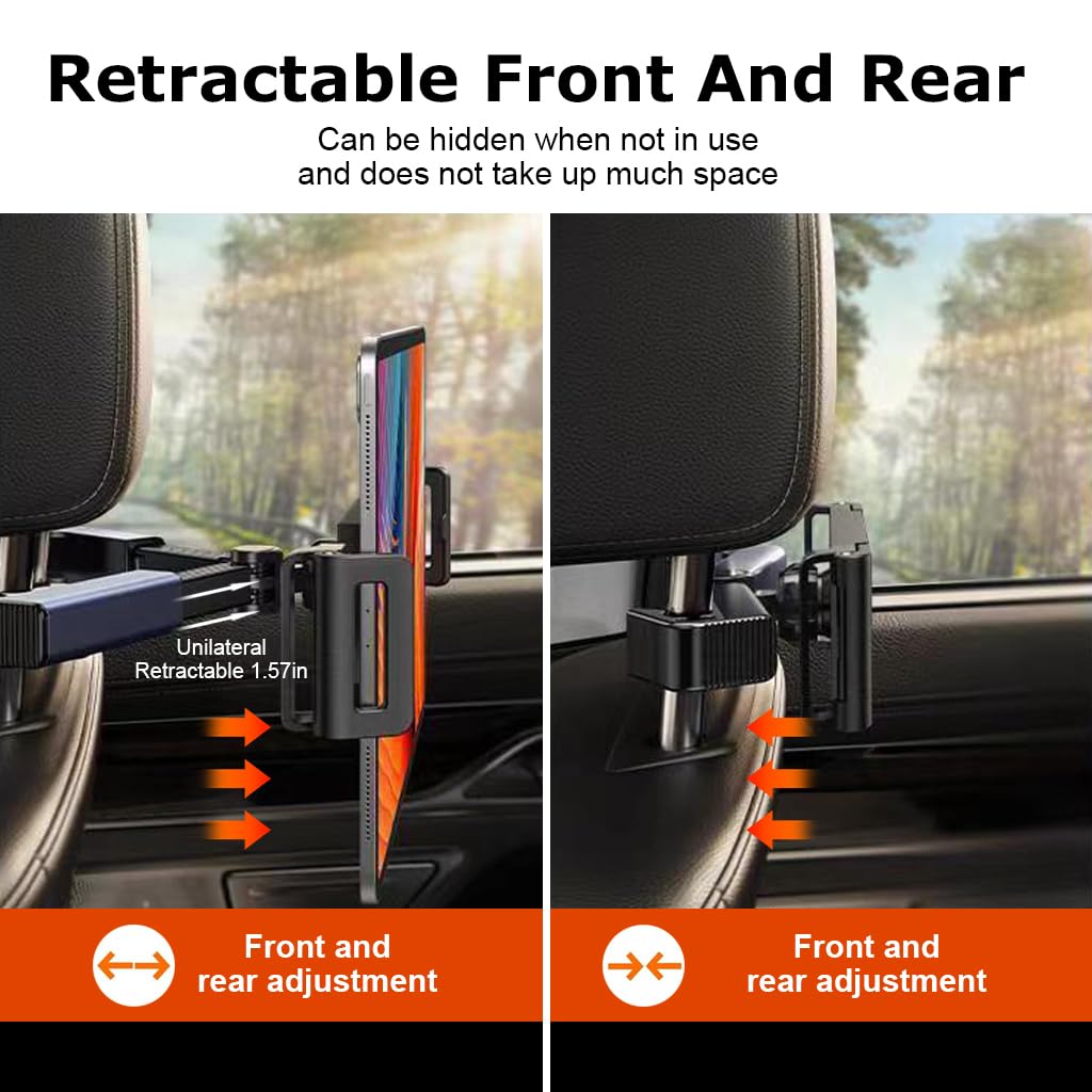 STHIRA Retractable Tablet Holder for Car Headrest with 360 Rotation fits 4.7–12.9 in Devices