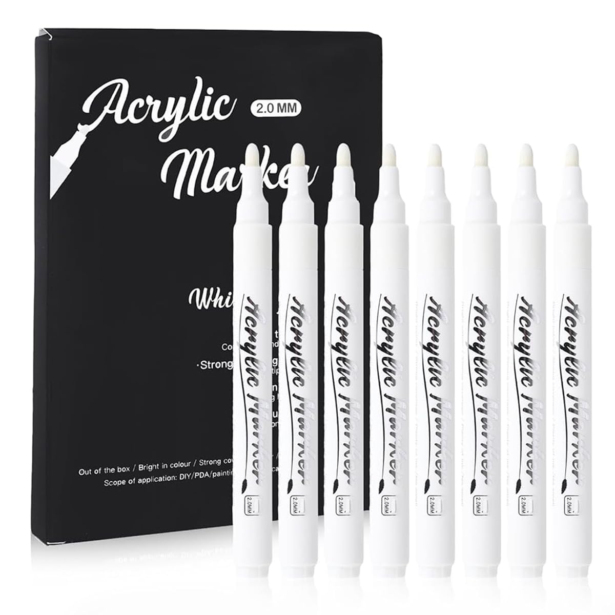 HASTHIP® 8 Pack White Paint Pen White Acrylic Permanent Marker White Mark Pens, 2mm Waterproof Smudge Resistant Quick Dry Mark Pens, for Plastic Leather Glass Stone Metal Canvas Ceramic Marker