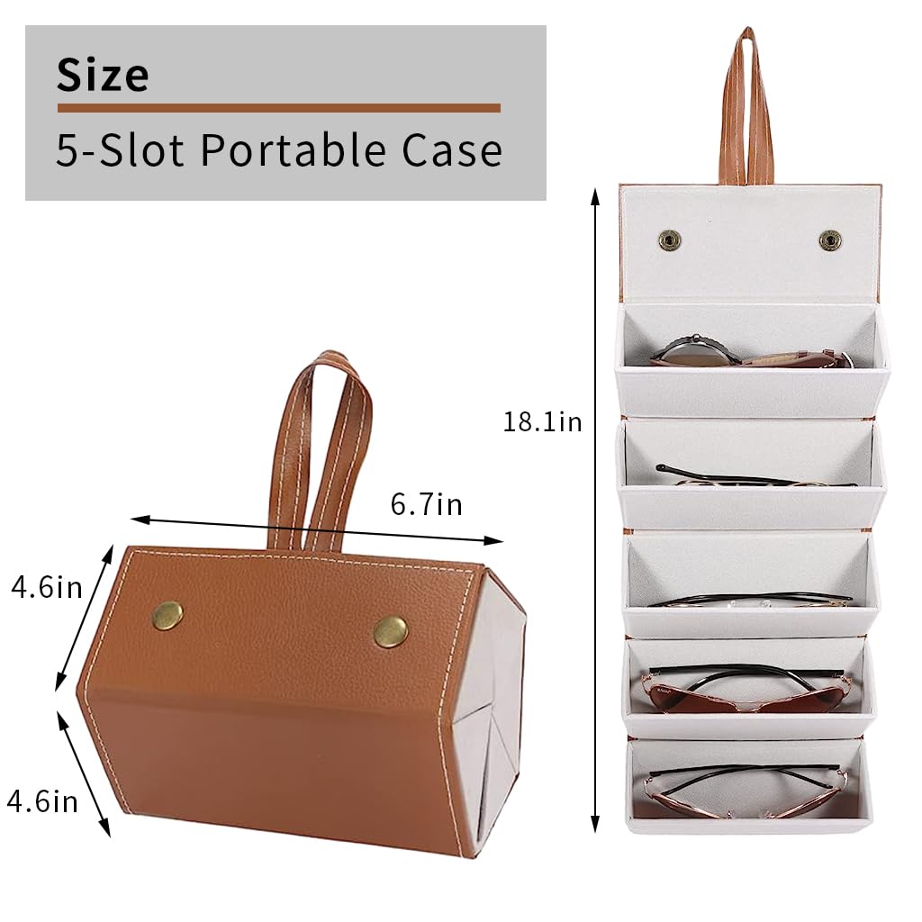GUSTAVE Sunglasses Organizer Case for Travel with 5 Compartments and Hanging Foldable Design