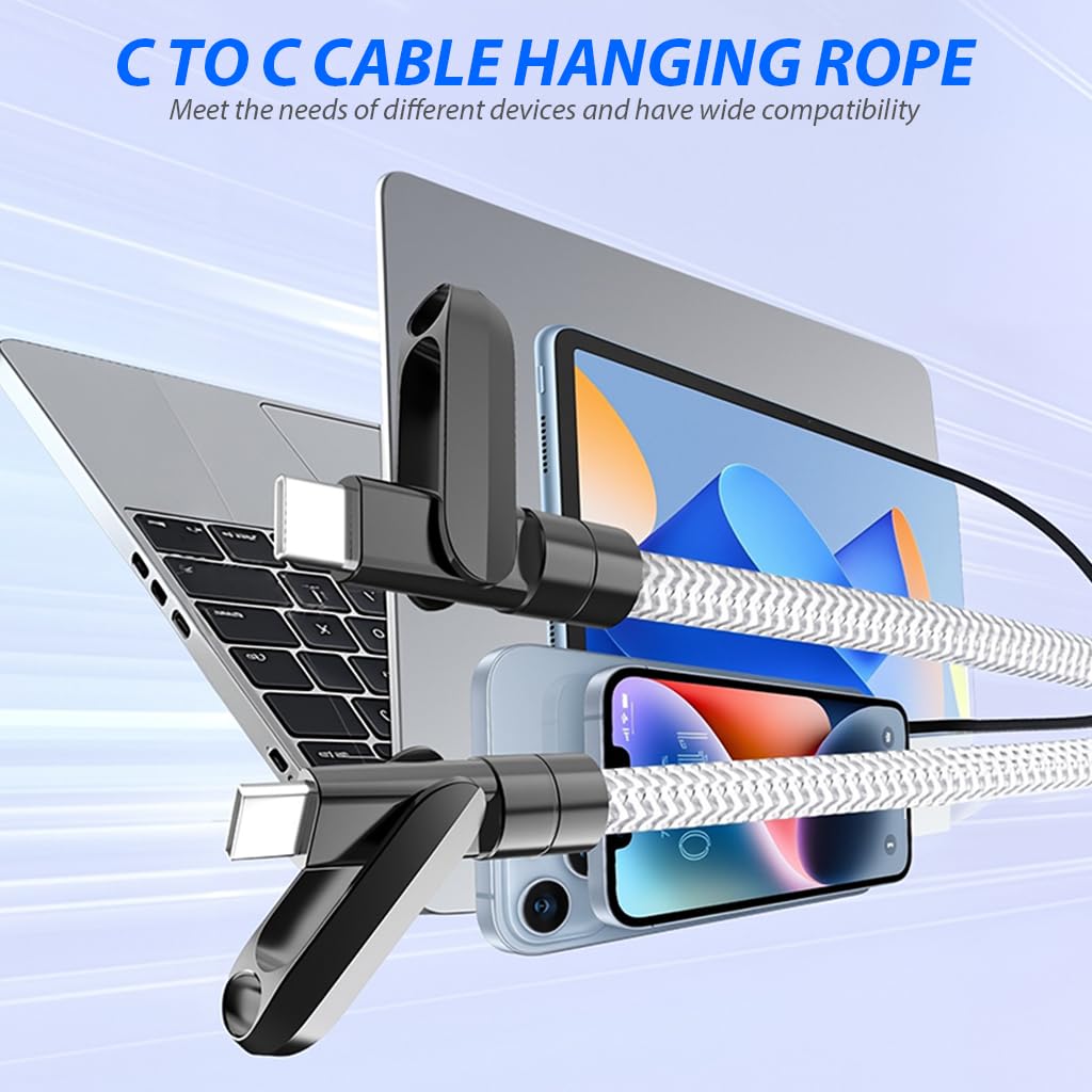 Verilux Type C to C Cable for Fast Charging with Convertible Neck Strap 3.3ft Nylon Braided