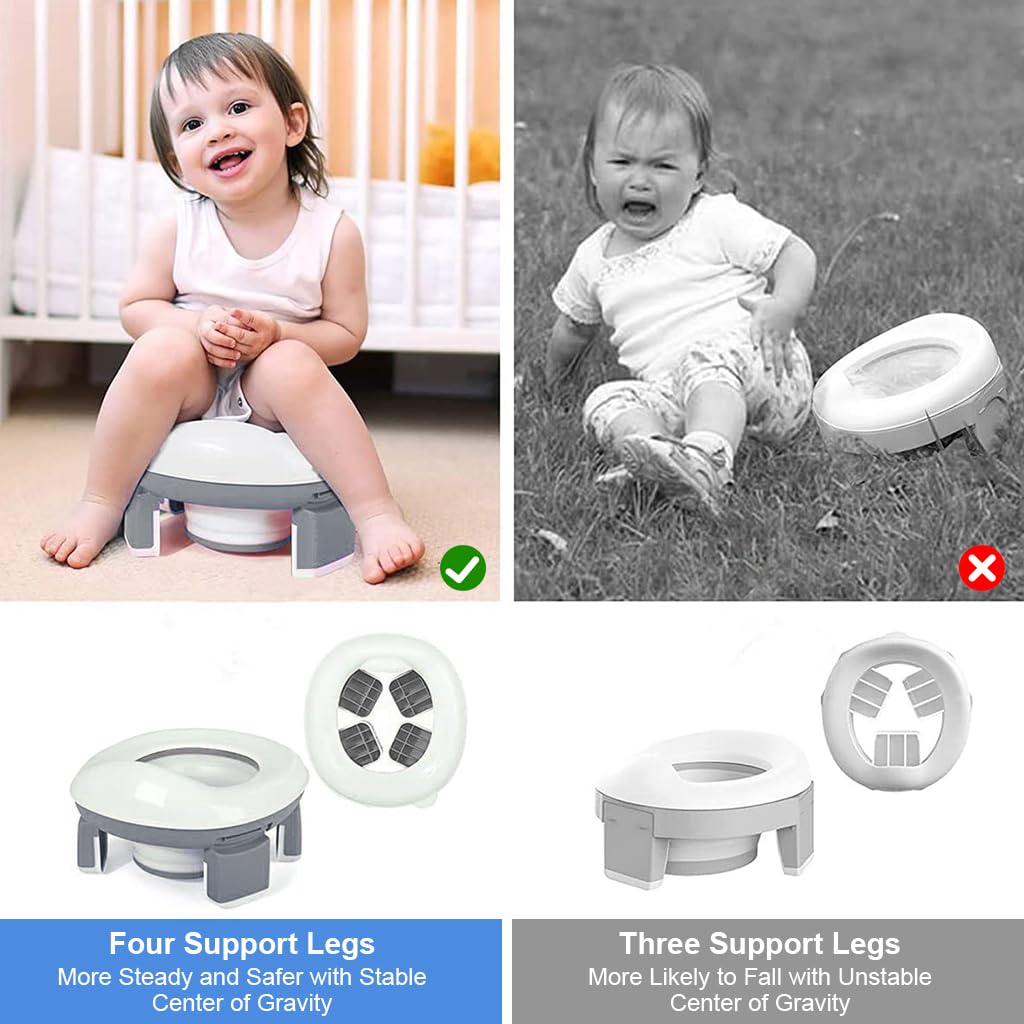 SNOWIE SOFT Potty Seat for Kids featuring Foldable Design with 20pcs Trash Bag and Storage Bag | Grey