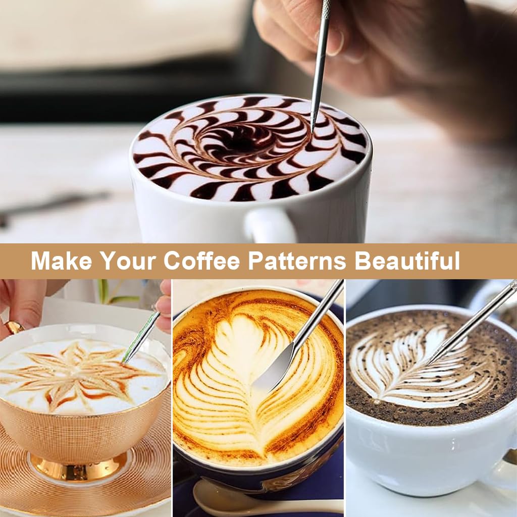 Supvox® Coffee Accessories Kit: 12oz Milk Frothing Pitcher & 100ml Espresso Cup, Food Grade Stainless Steel, Laser Etching Measuring Markings, Milk Jug Cup with Decorating Pen Latte Art, Coffee Tools
