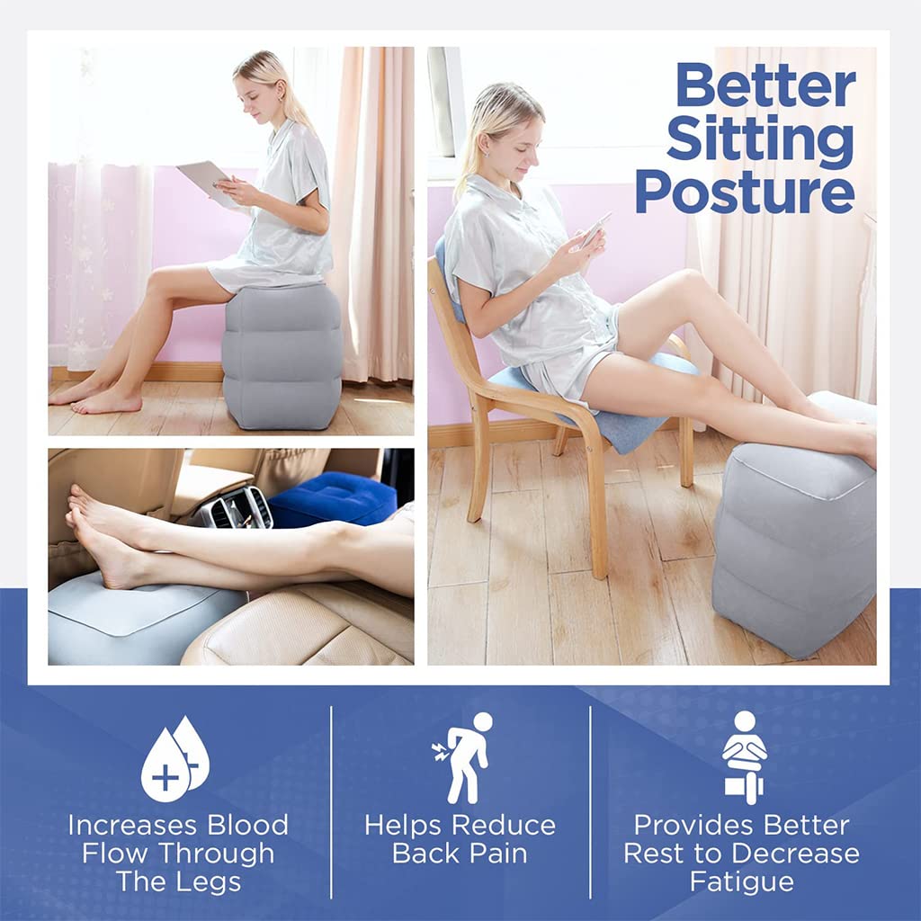 HANNEA Inflatable Air Pillow for Travel with Self‑Inflatable Design | 2Pcs Grey and Blue Set