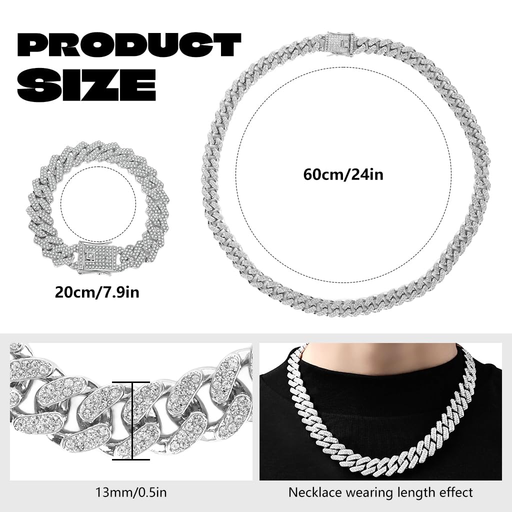 GUSTAVE Cuban Link Chain Set for Men featuring Interlocking Links with Zircon Shine 24 in | 7.8 in