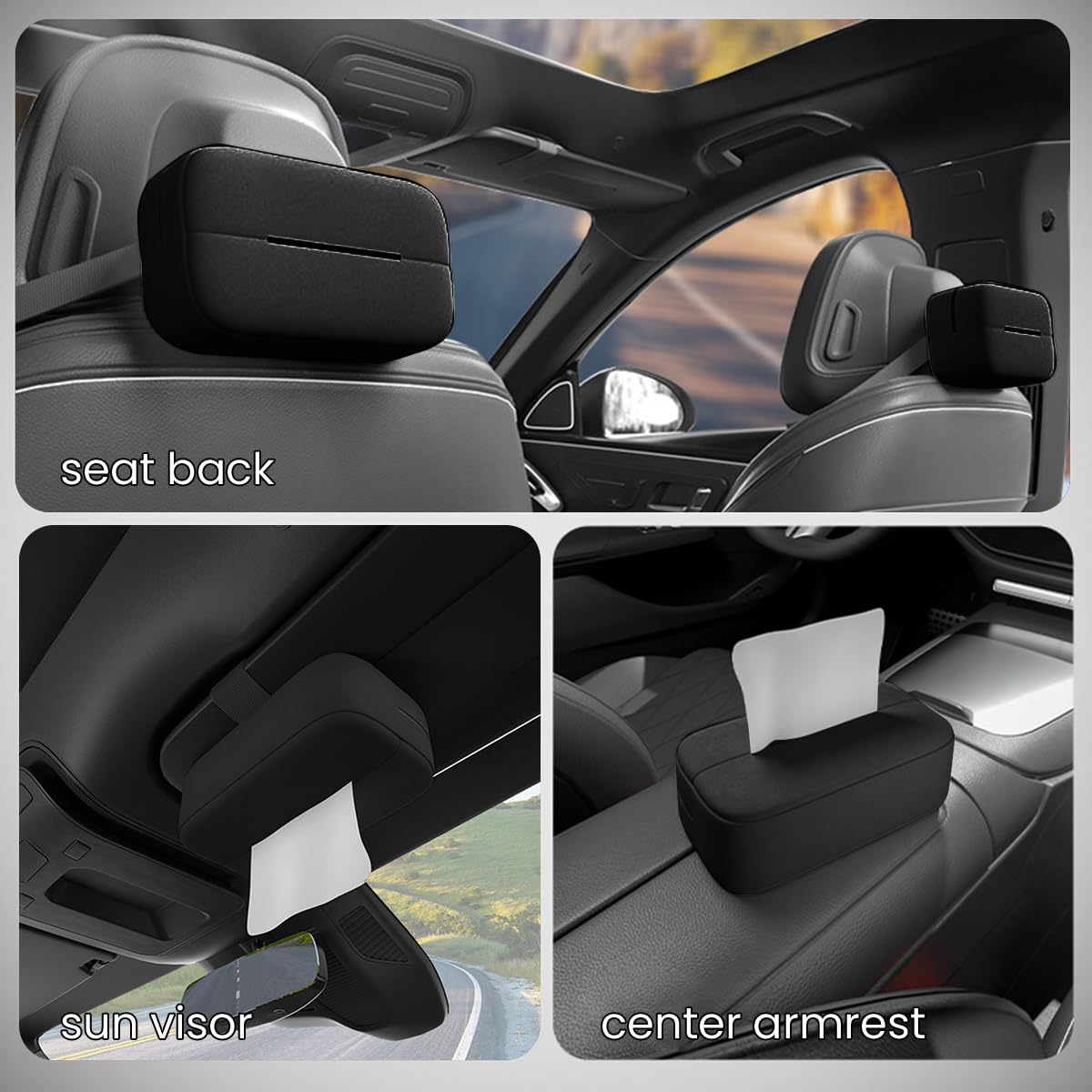 STHIRA Car Tissue Box Holder for Visor and Headrest with Zipping Up Design 22x12x7cm Black Suede