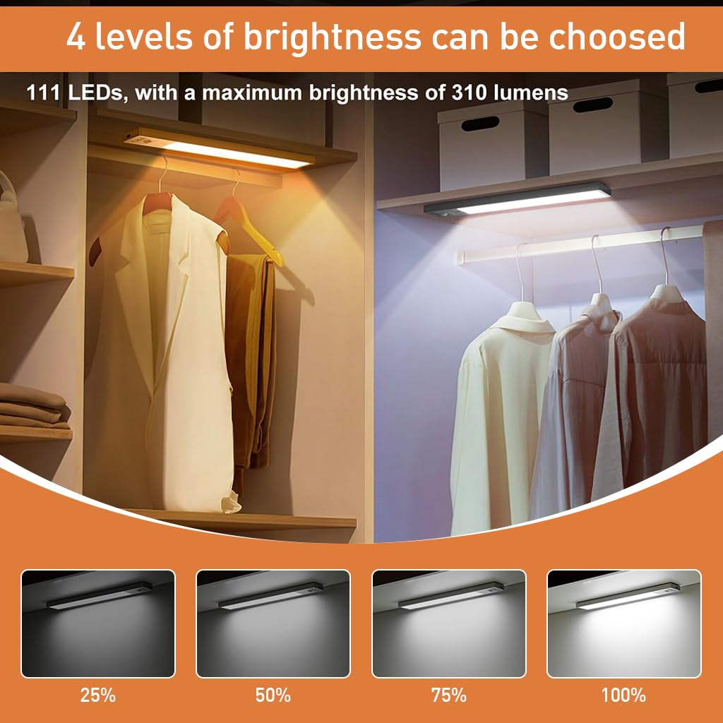 ELEPHANTBOAT LED Motion Sensor Closet Light with 111 LEDs and 1500mAh Battery for Kitchen | USB Rechargeable 6000K Lighting