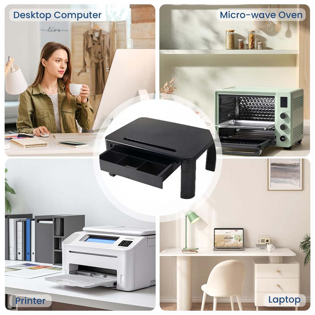 ZORBES Monitor Stand with Drawer for Desk featuring 4 Level Adjustable Riser | Home Office Organizer