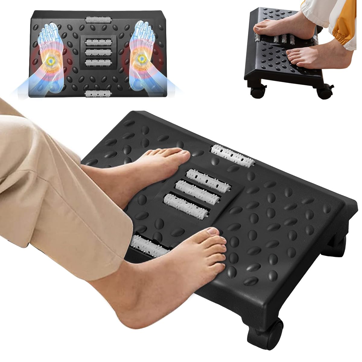 HASTHIP® Office Foot Rest for Under Desk at Work, Foot Rest Under Desk with Massage Texture and Roller, Relieve Stiffness, Numbness, Promote Leg Circulation, Relieve Leg Pressure, Black