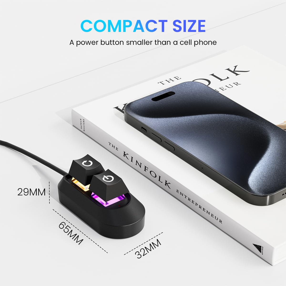 Verilux Desktop Computer Power Switch with LED Lights for Easy Setup and Quick Access | 2 in 1 Power and Restart Button