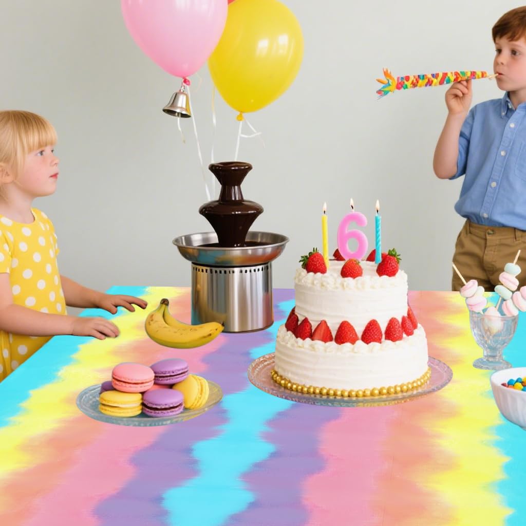 Zibuyu Plastic Tablecloth for Parties with Waterproof Surface 3 Pack 54x108 in | Rainbow Gradient Design