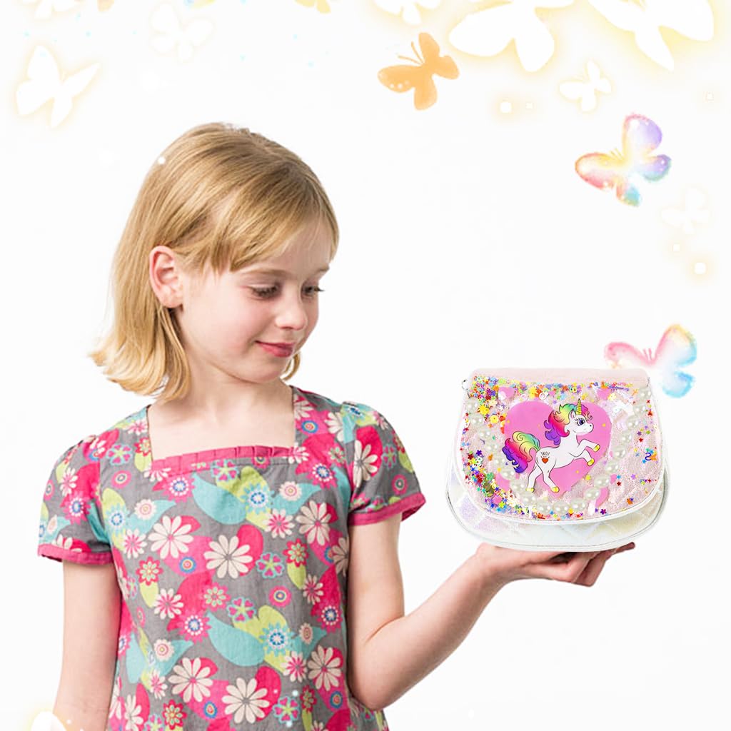 PATPAT Girls Sling Bag Fashion Pink Unicorn Hand Bag Girls Bag Shoulder Bag with Beaded Chain Strap Gift for Girls Children's Day Gift for Girls