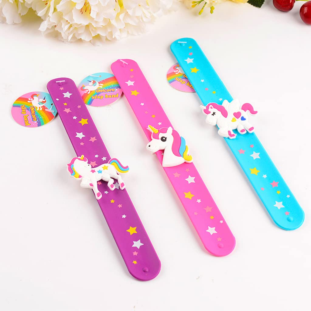 PALAY® 3pcs Unicorn Slap Bracelets Silicone Animal Snap Wristbands Birthday Party For Girls Gifts Favors