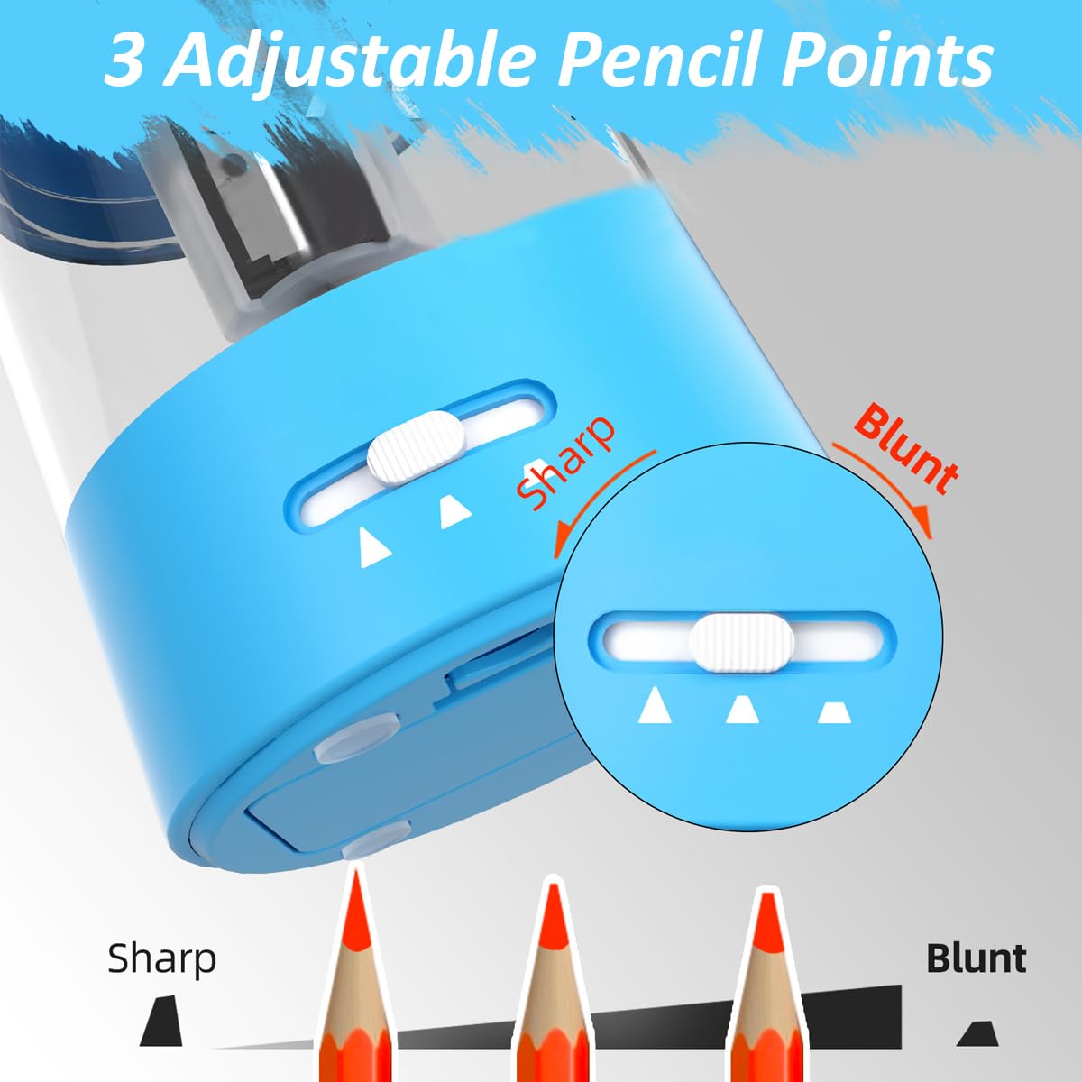 HASTHIP® USB Pencil Sharpener with 3 Modes Art Color Pencil Sharpener with Transparent Scrapings Bin Design School Office Pencil Sharpener Universal USB Pencil Sharpener for 6-8mm Pencil Diameters