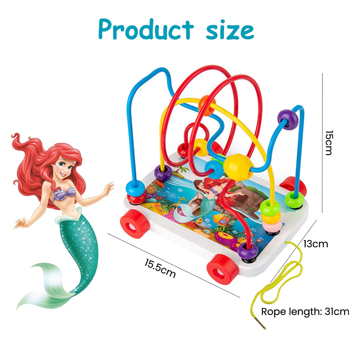 PATPAT Wooden Trailer Toy for Toddlers 1-3 with Color Beads Maze and Pull Rope | Montessori Learning