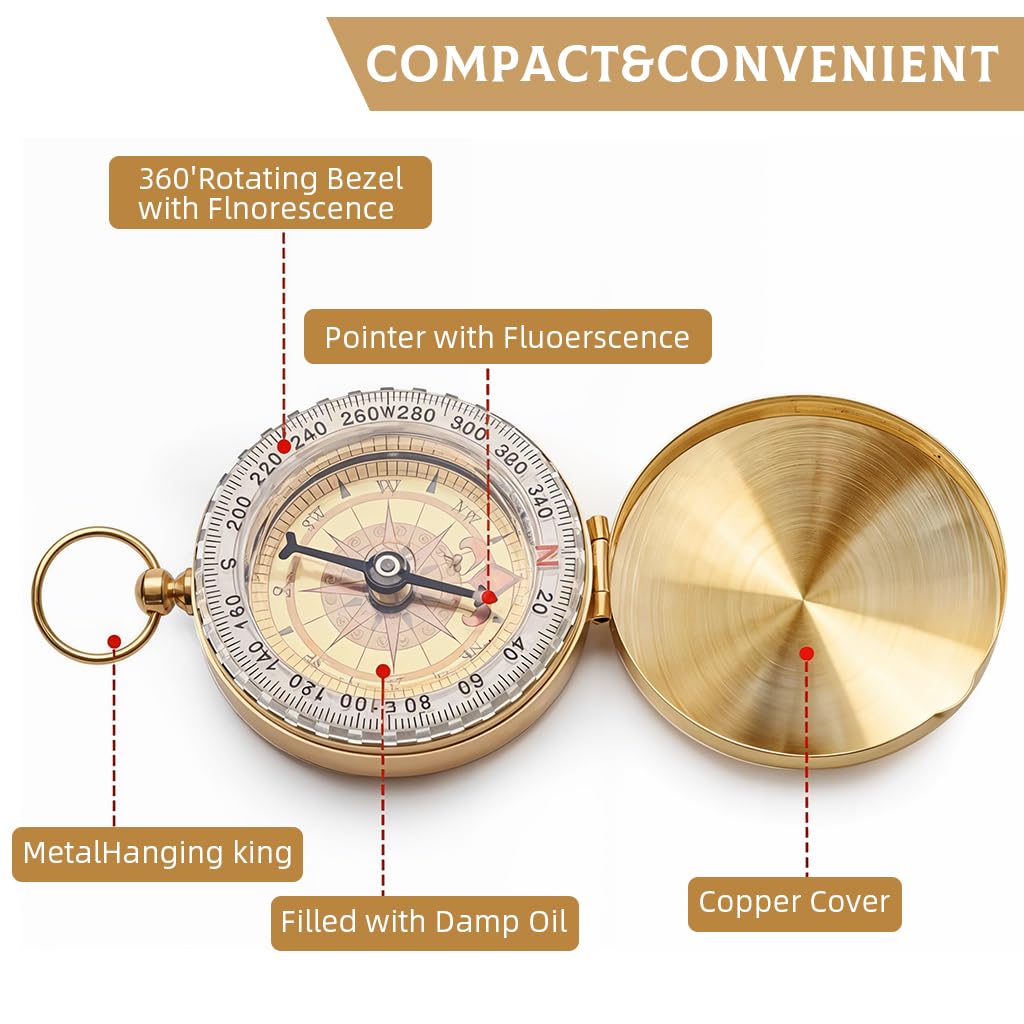 Proberos Pocket Compass for Outdoor Adventures with Glow in Dark Feature 2.36 in | 2PCS Set