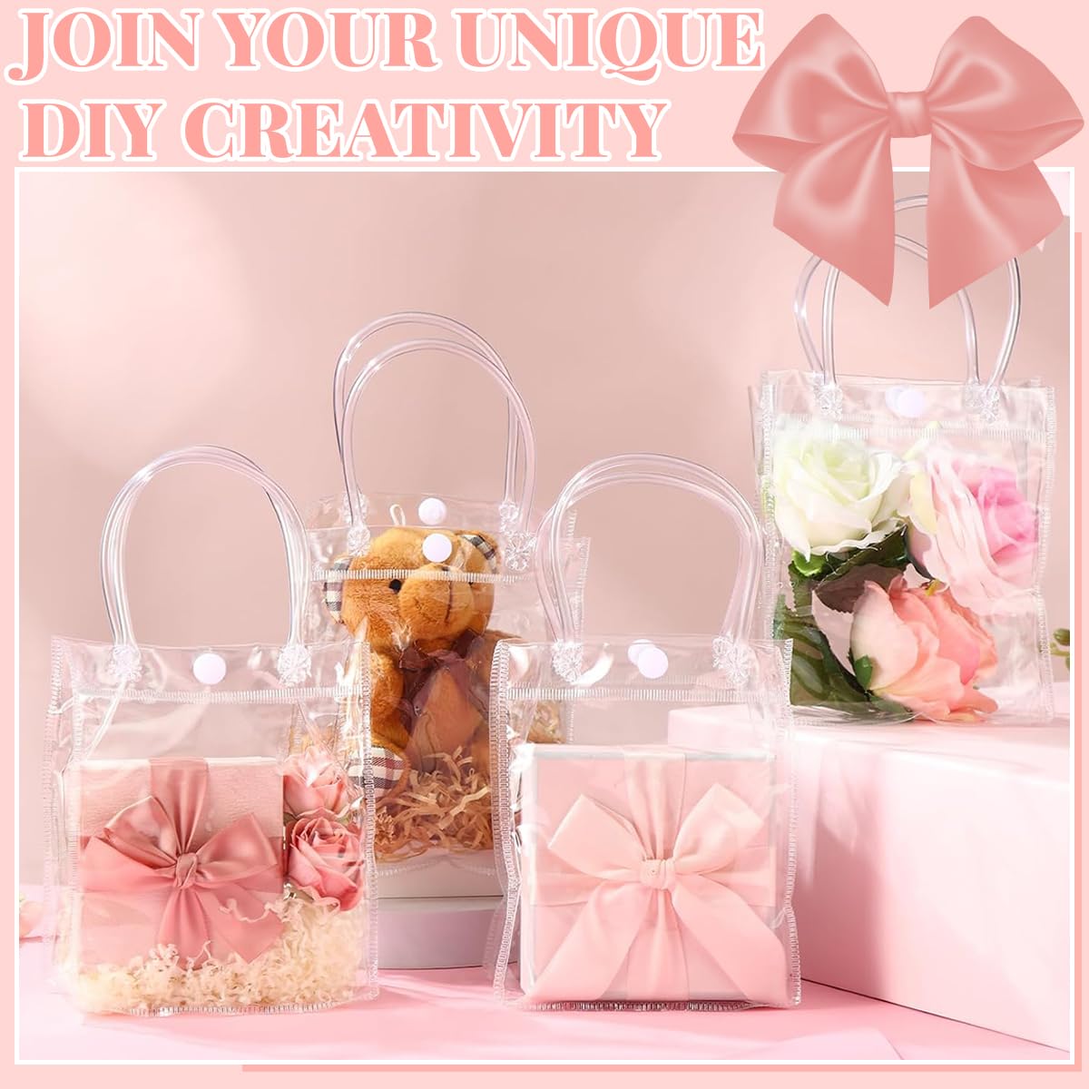 HASTHIP Clear Gifting Handbags for Weddings and Parties featuring 20pcs 20x20cm PVC Bags