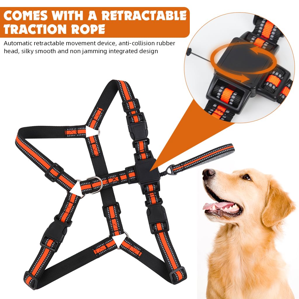 Qpets Dog Harness for Medium Dogs with 59 inch Retractable Leash and Quick Release Buckle | Reflective 2 in 1 Polyester Vest