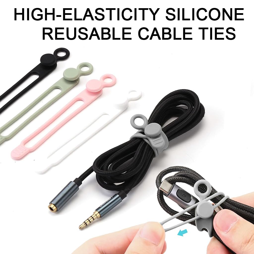 ZORBES Silicone Cable Organizer 10Pcs for Home and Travel with Wrap Around Design | Reusable Colorful Cord Ties