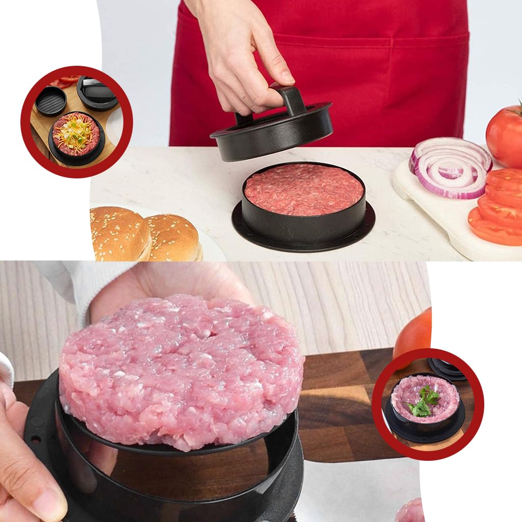 HASTHIP 4 in 1 Stuffed Burger Press Sandwich Maker Sealer Patty Maker Ring Mold Press Multi Size Burger Patties Press Stackable Kitchen DIY Burger Patty Shaper with 100 Pcs Non-Stick Patty Papers
