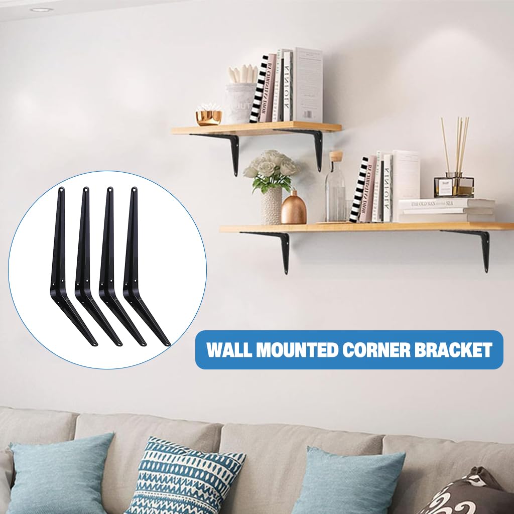 HASTHIP Wall Shelf Brackets for Shelving and Storage with Pre-Drilled Holes 10x12 in Steel Pack of 4