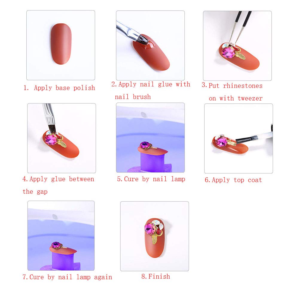 HANNEA Nail Art Rhinestones Kit with 6 Boxes Crystals and Tweezer for 3D Decoration