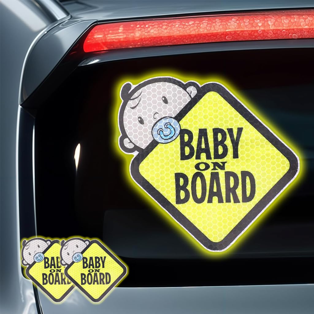 STHIRA Baby on Board Sticker for Cars featuring 2 Pack 10cm Reflective Waterproof Vinyl | Safe Travel in India