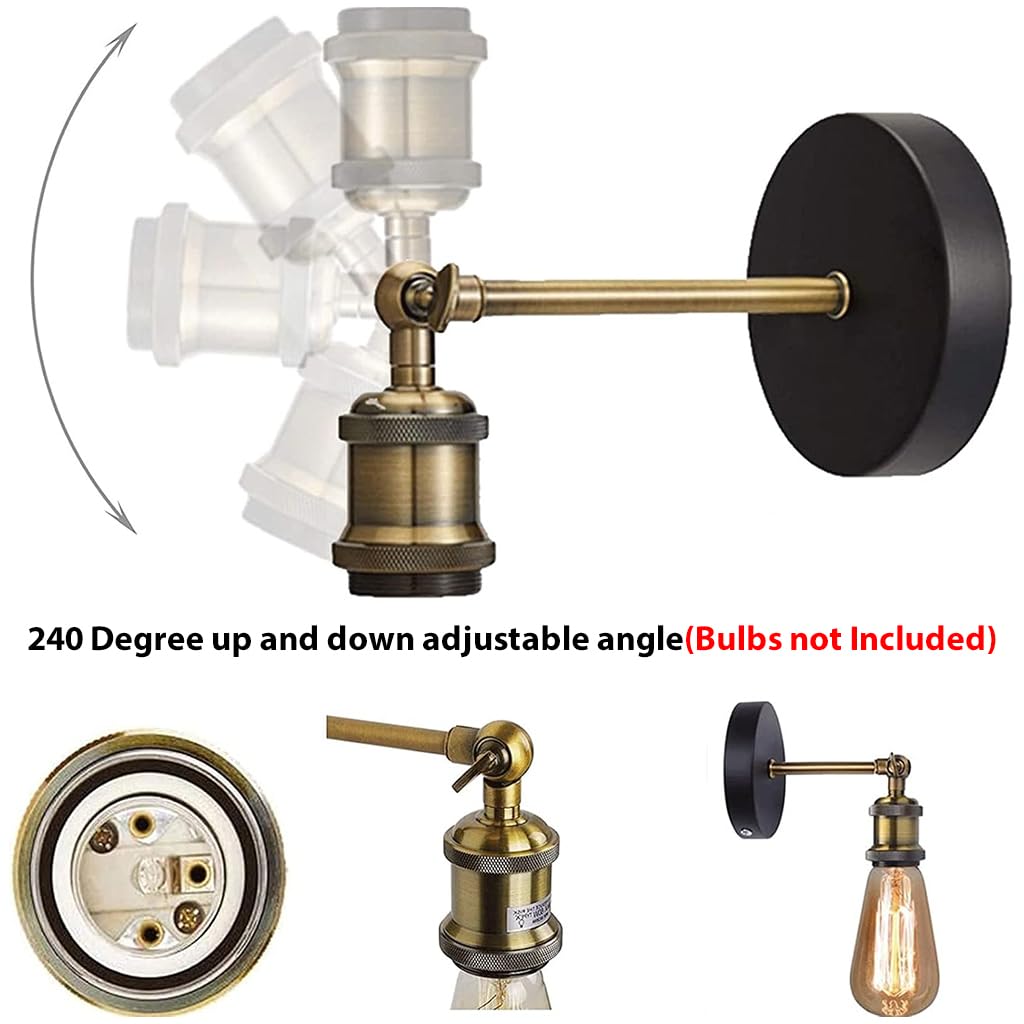 ELEPHANTBOAT Industrial Wall Light for Restaurant and Bar 2 Pack with Rotating Switch | Vintage Metal Sconce Fixture
