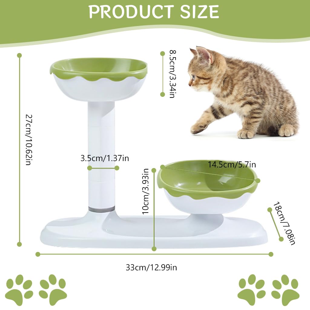 Qpets Cat Feeding Bowl with Dual 700ml Design and Adjustable 27cm Height | Tilted Raised PP Dish for Cats