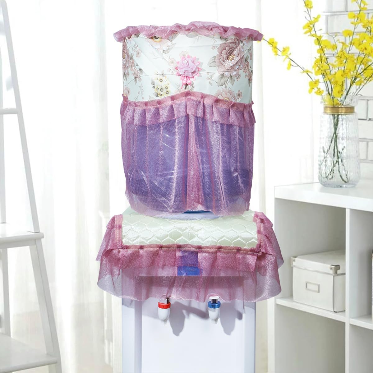 HASTHIP Water Dispenser Cover Set for 20L Gallon with Dual Protection and Lace Design | Floral Embroidery Dustproof Covers