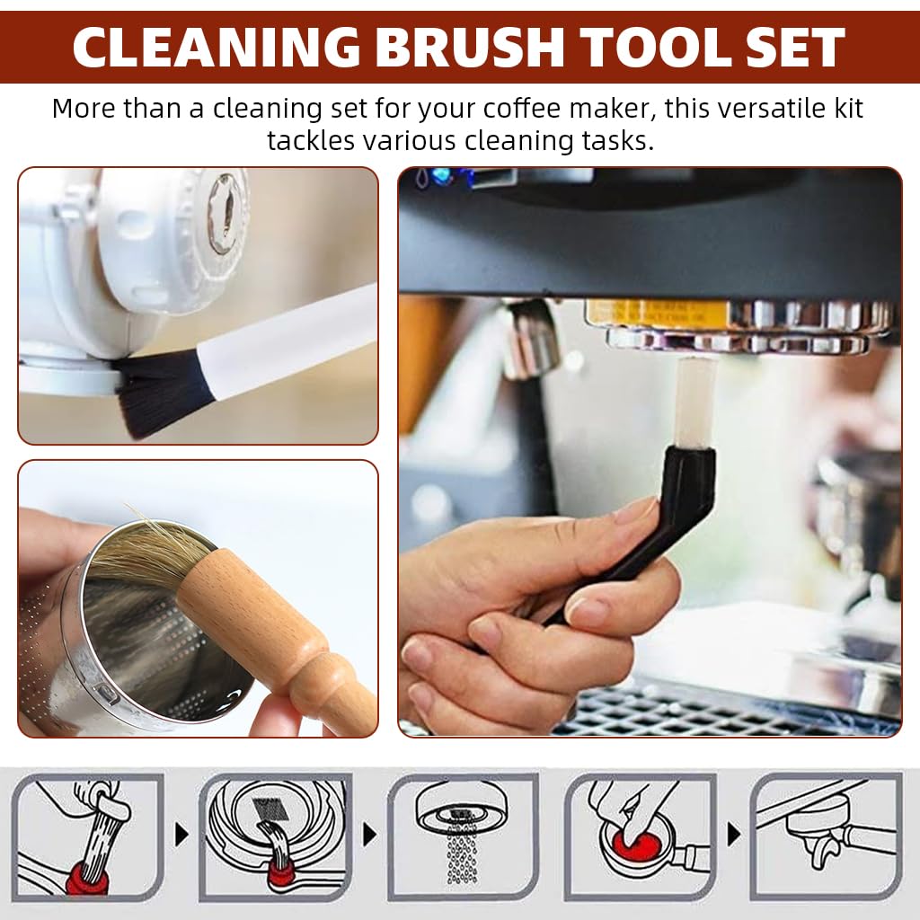 Supvox Coffee Maker Cleaning Brush Set for Coffee Machines with Dual End Brush & Wooden Handle | 13 Pcs Multi Sized Straw and Gap Brushes
