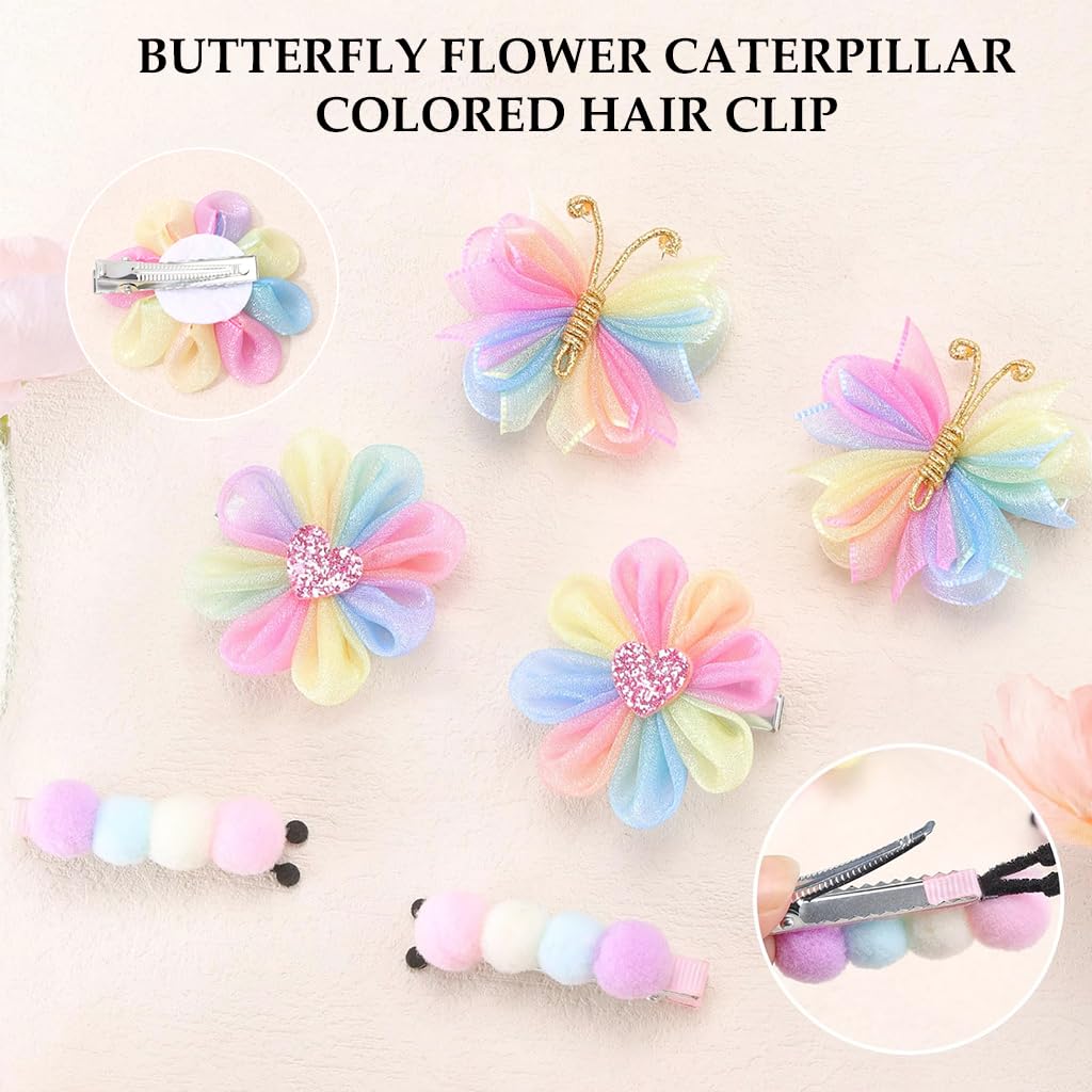 PATPAT Hair Clips Set for Girls with 6 Pieces at 2.2 in Featuring Butterfly and Flower Designs