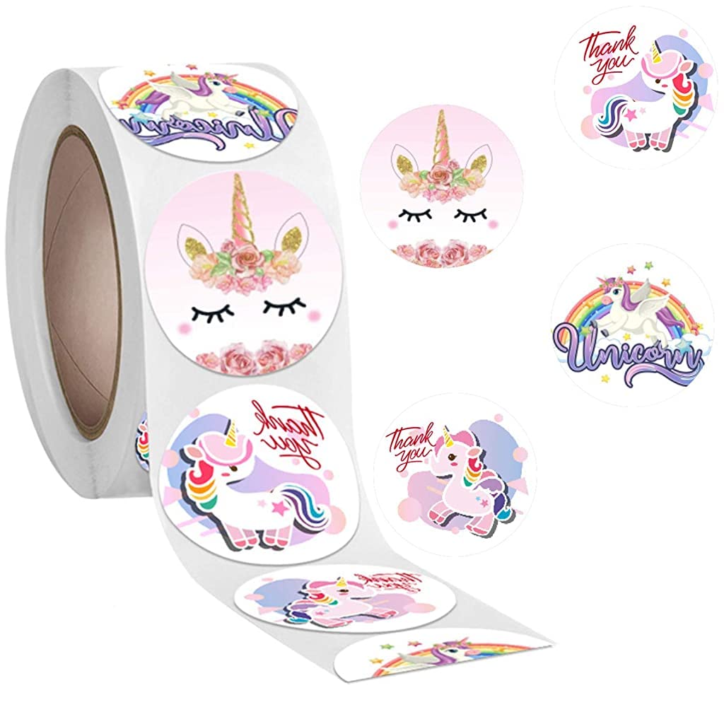 HASTHIP® PVC Fantasy Unicorn 4 Different Design Thank Baking Decoration Stickers Label DIY Handmade Gifts Decoration Exchange Gifts Envelope Sealing Stickers -500 Sheets