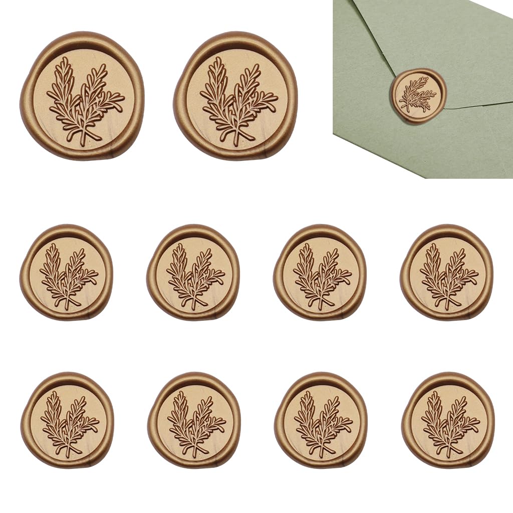 HASTHIP Wax Seal Stickers for Wedding Invitations with 10pcs 1.2in Self Adhesive Golden Rosemary Design | Elegant Envelope and Gift Decoration