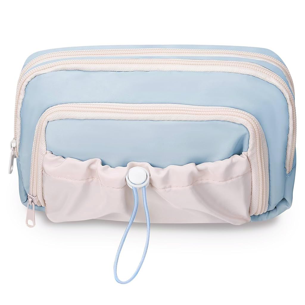 Zibuyu Pencil Case with 4 Compartments for School and Office | Cute Blue Style for Girls