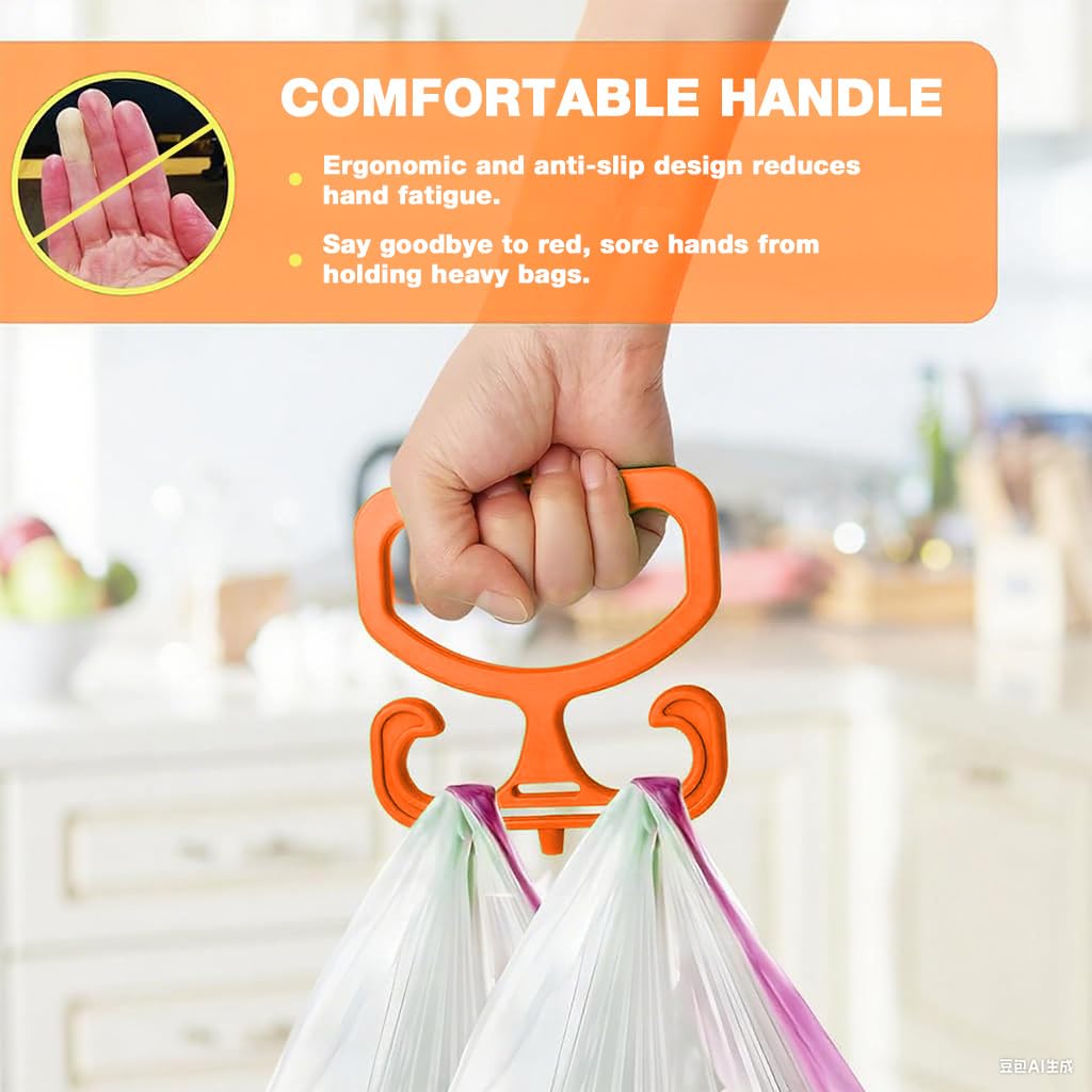 HASTHIP Shopping Bag Handle for Carrying Multiple Bags with Dual Hooks and 100lbs Capacity | Orange