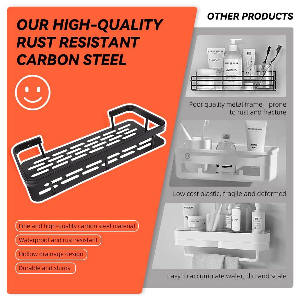 Zibuyu Bathroom Shelf for Wall with Self Adhesive Mount and Quick Drain Aluminum Rack 30.5x13x5.5cm | 2 Pcs Space Saving Storage