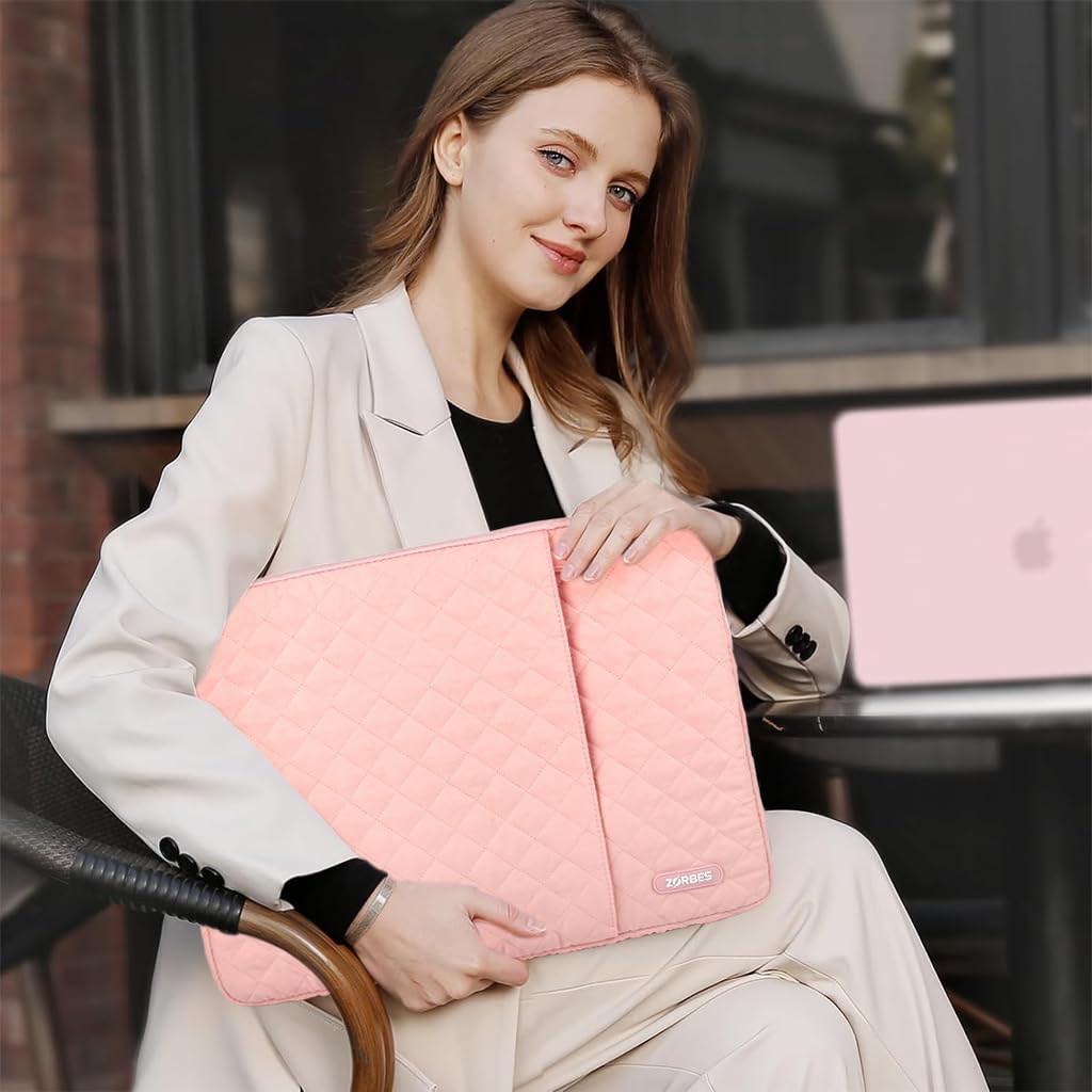 ZORBES Laptop Bag for Travel with Dual Zipper Compartment and SSD Pouch 15-15.6 in Pink