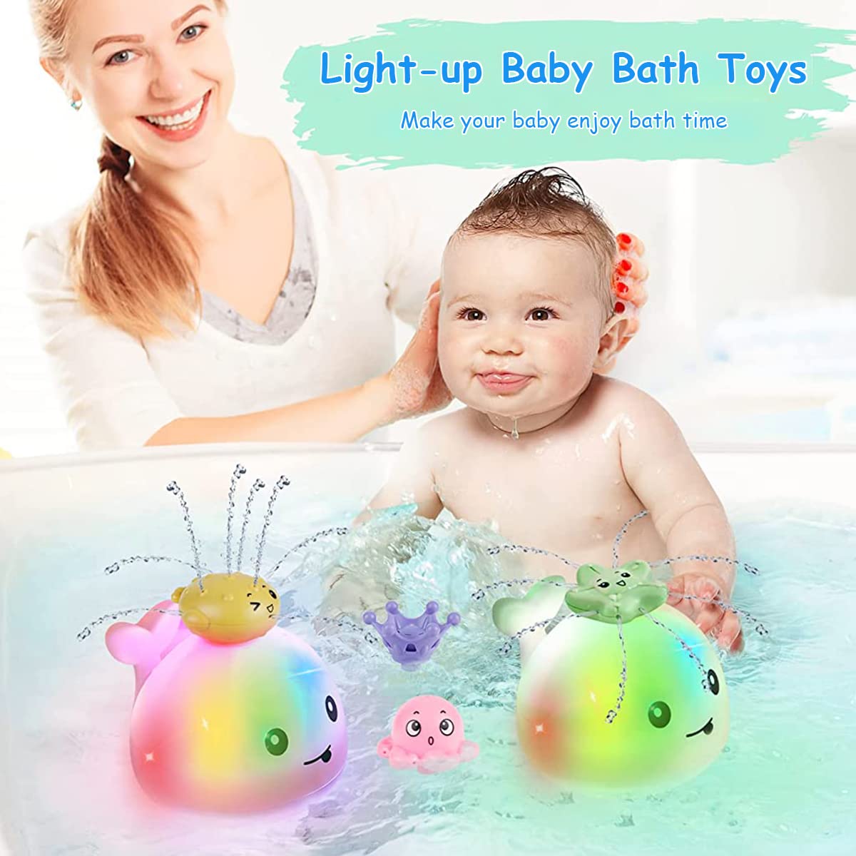 PATPAT Bath Toy for Kids with 4 Sprinkler Heads and Battery Power | Fun Whale Water Play
