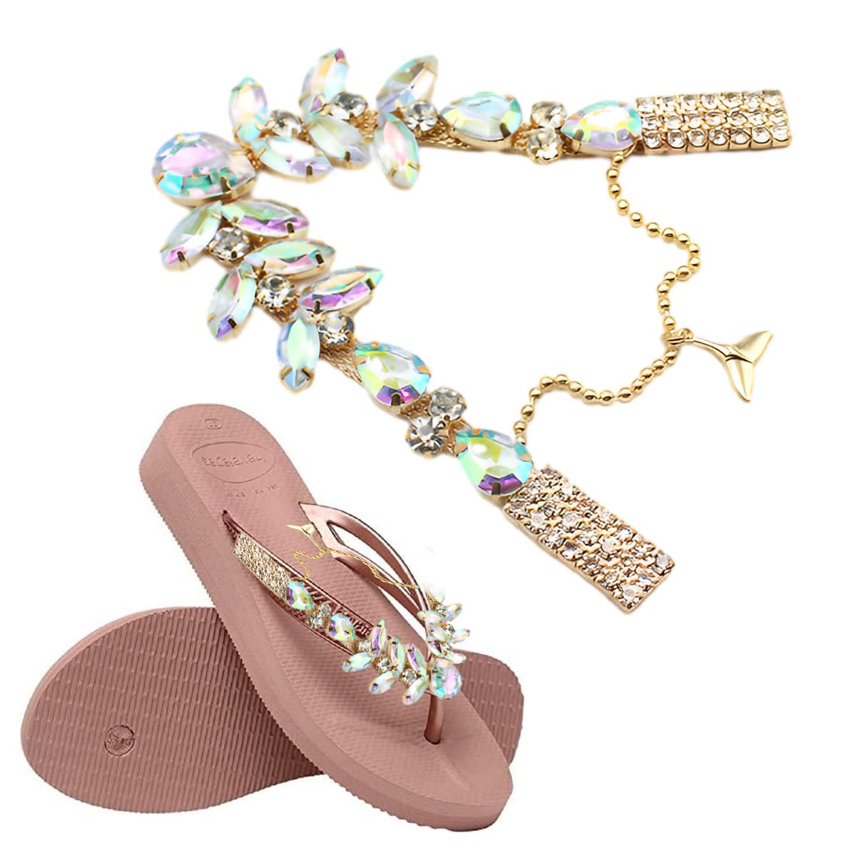 HASTHIP Flip Flop Charm for DIY Sandal Decoration featuring 11cm Chain Style & Alloy Rhinestone