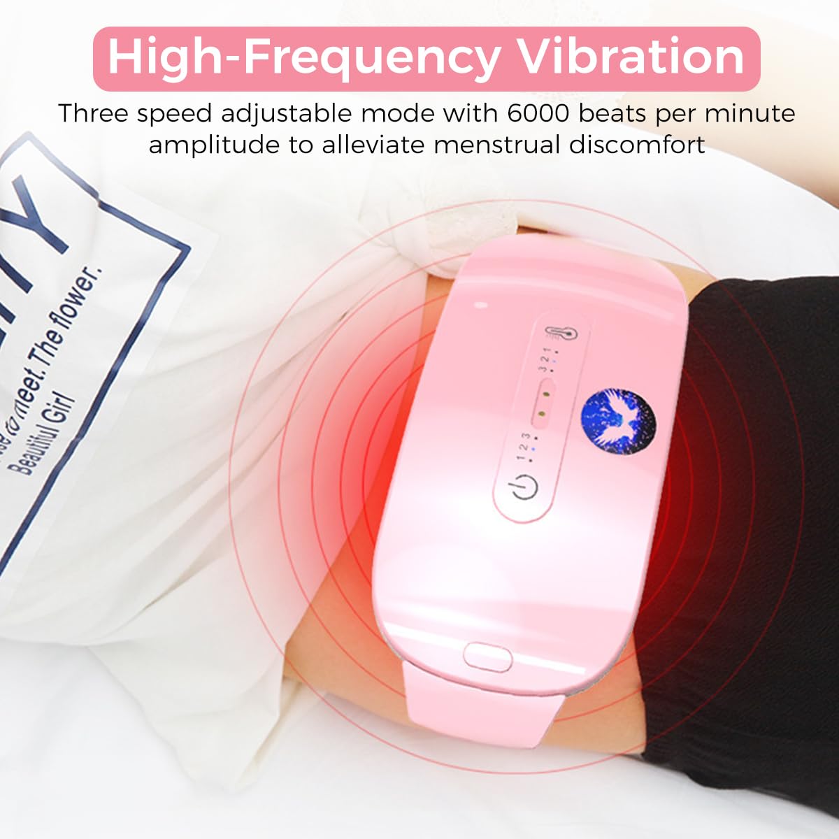 HANNEA® Electric Heating Pad for Period Cramps Women, Girl Portable Cordless Back Pain Relief Belt, Belly Warmer Heating Pad with 3 Heat Levels & 3 Massage Modes Menstrual Heating Pad for Women - Pink