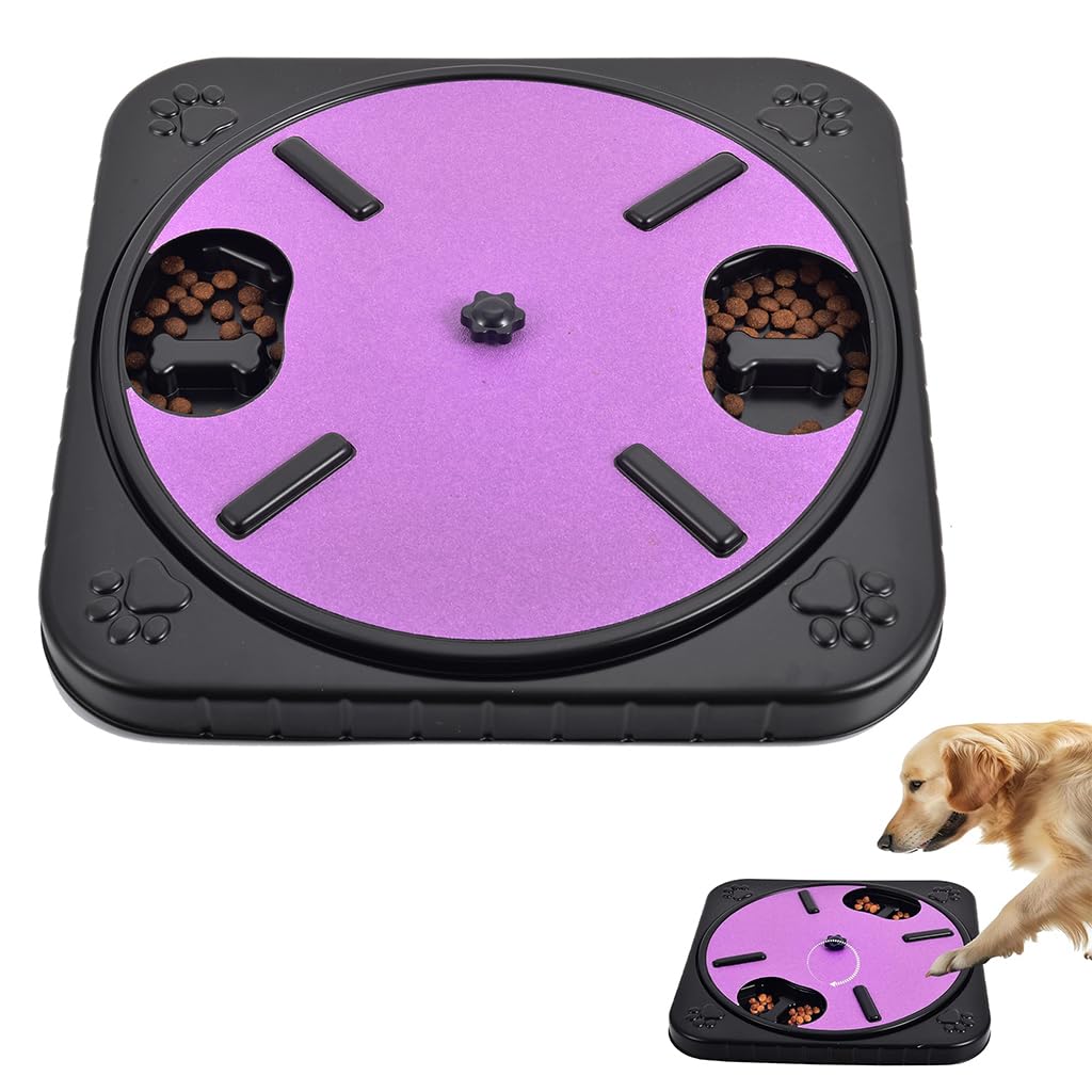 Qpets® Dog Slow Feeder 2 in 1 Dog Slow Feeder Rotating Grinding Disc Dog Toy Foodgrade Plastic Dog Slow Feeder Disc Dog Slow Eating Training Disc with Rough Grinding Lid for Nail Grinding