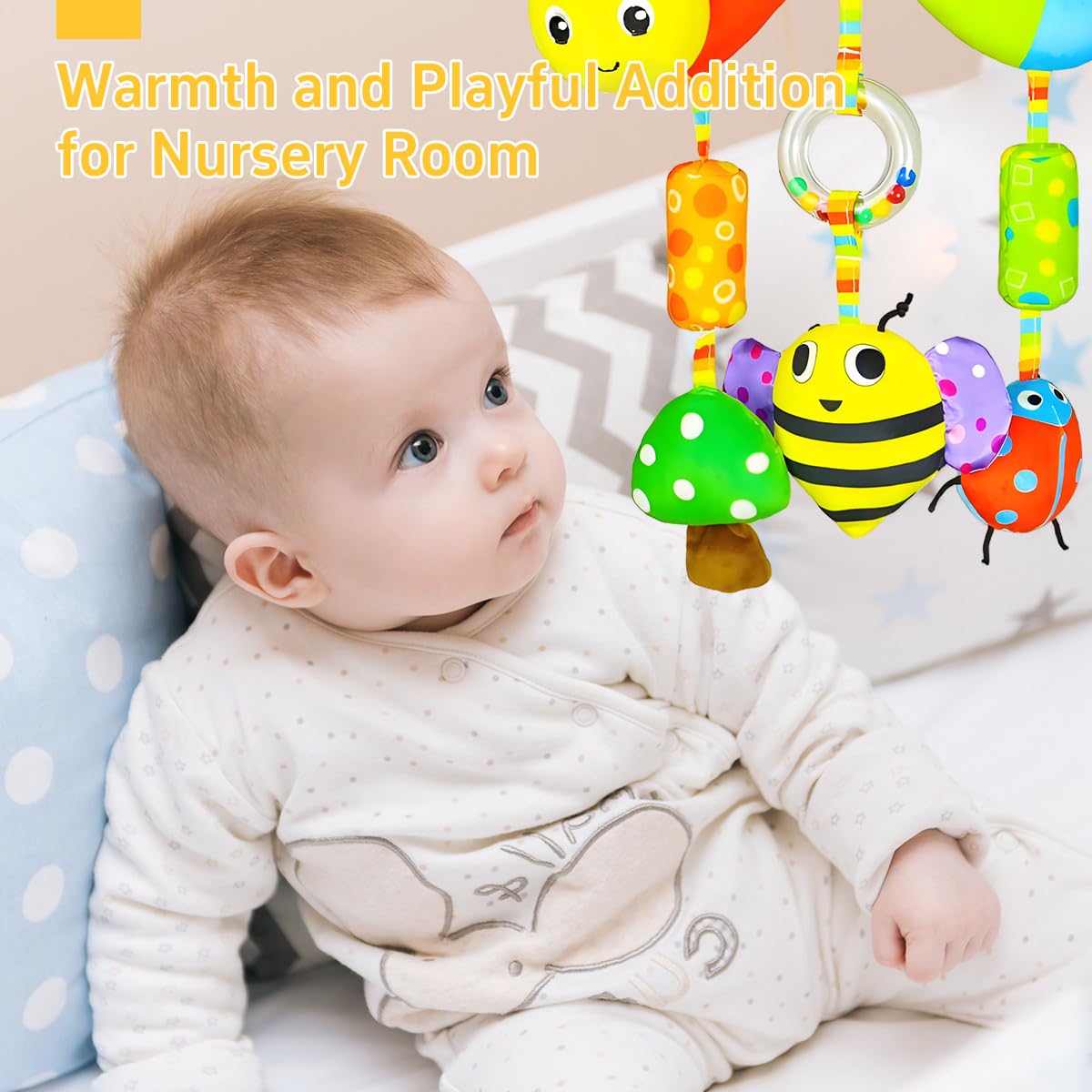 SNOWIE SOFT Baby Toys for 6 to 12 Months with Squeaky Device and Soft Plush Fabric | Hanging Sensory Crib and Stroller Toy
