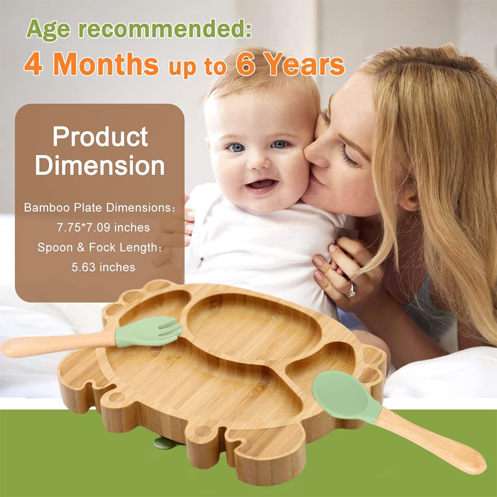 SNOWIE SOFT Baby Plate Kit for Toddlers with 3 Pcs Set featuring Suction Cup Bamboo Dish | BPA-Free and Dishwasher Safe
