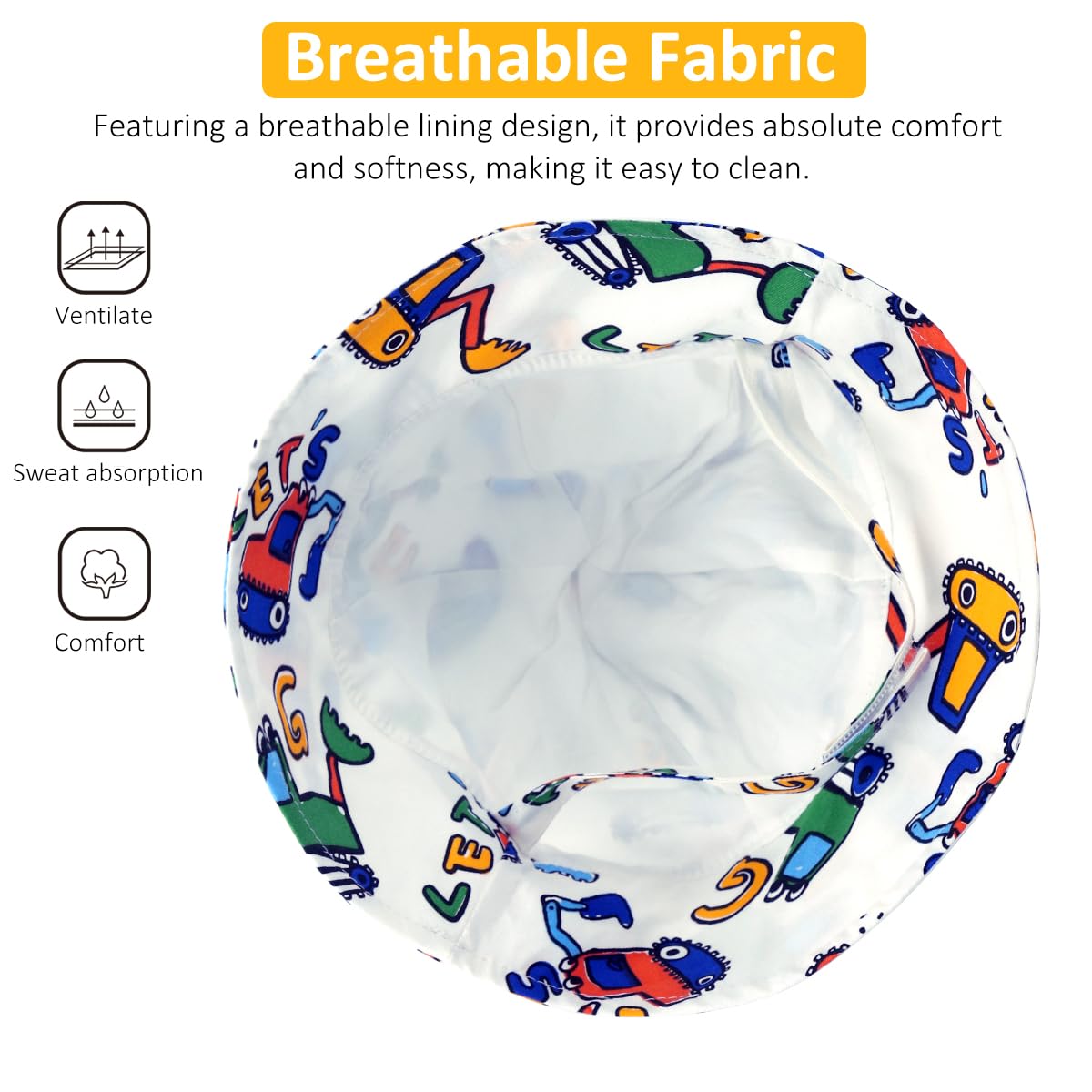 SNOWIE SOFT Sun Hat for Baby with UPF50+ Protection and Chin Strap | Reversible Cartoon Bucket Hat 46CM